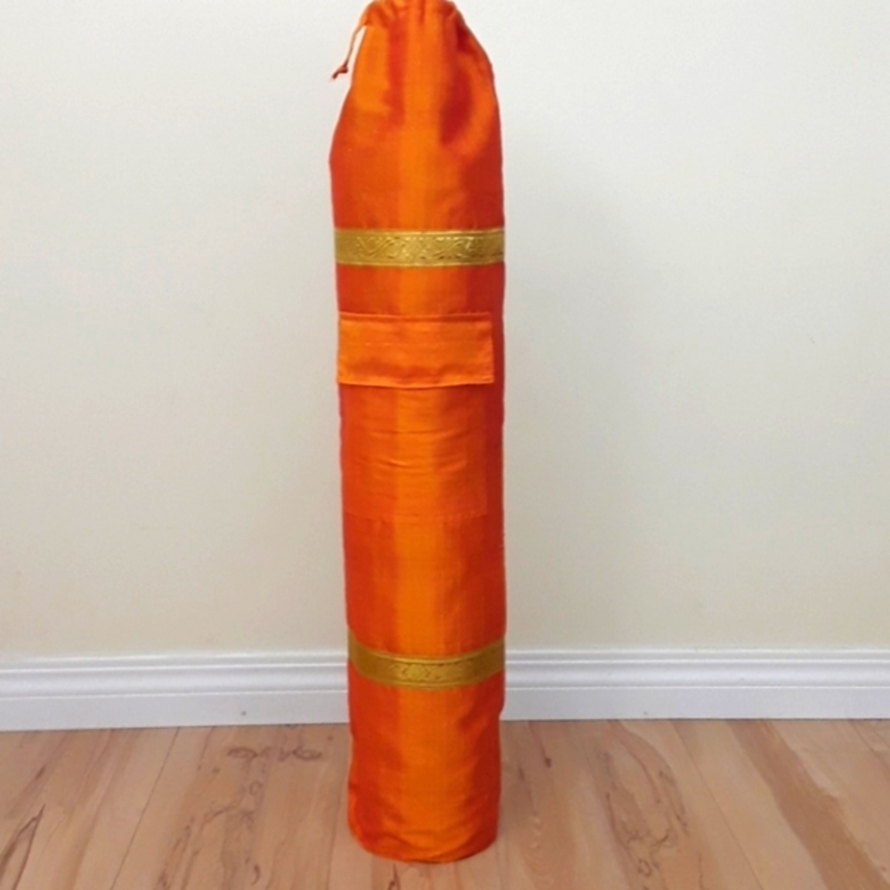 ORANGE SILK YOGA MAT BAG WITH POCKET